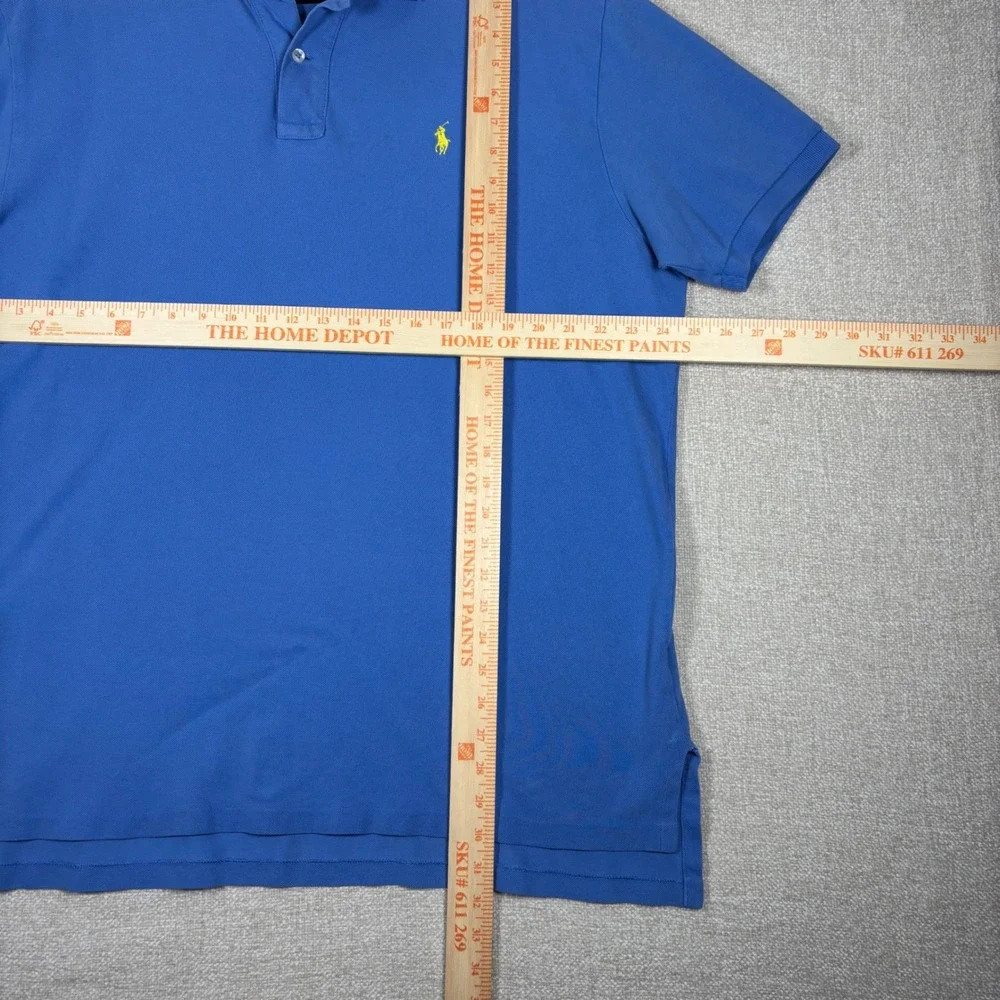 Vintage Polo Ralph Lauren Men XL Blue Cotton Short Sleeve Yellow Pony Polo Shirt